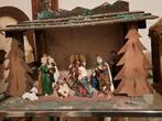 Groot Lot Antiek Vintage Kerst stal stallen en Kerstfiguren, Ophalen, Gebruikt