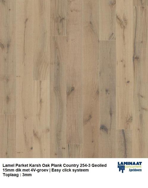 Lamel Parket click Oak Plank Country 254-3 15mm dik 4V, Huis en Inrichting, Stoffering | Vloerbedekking, Nieuw, Parket, Bruin
