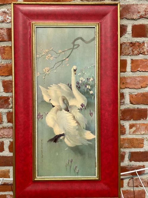 vintage schilderij met zwanen Ward Vernon, Antiek en Kunst, Kunst | Schilderijen | Klassiek, Ophalen
