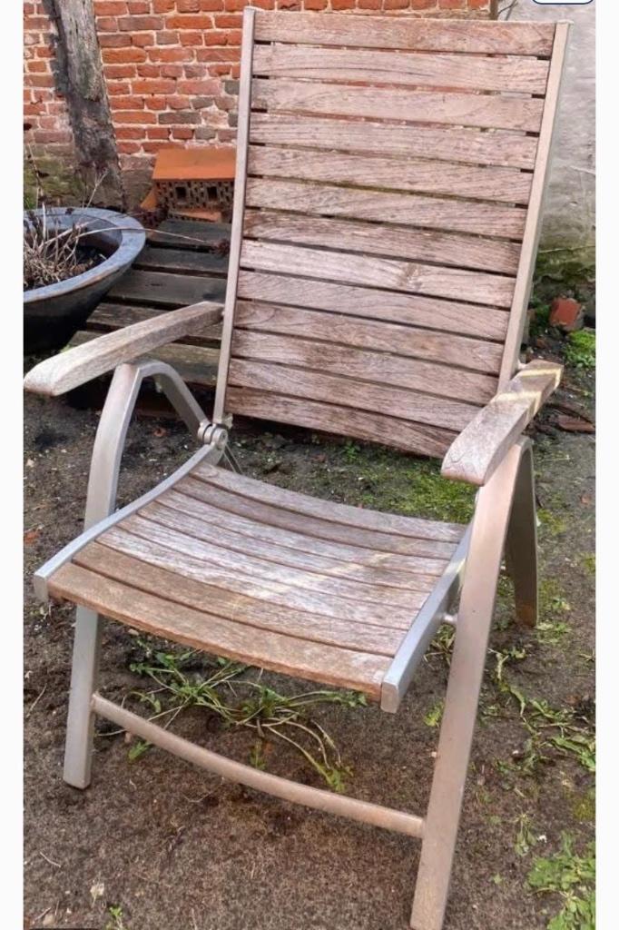 Houten inklapbare tuinstoelen (6st), Ophalen, Gebruikt, Hout, Verstelbaar