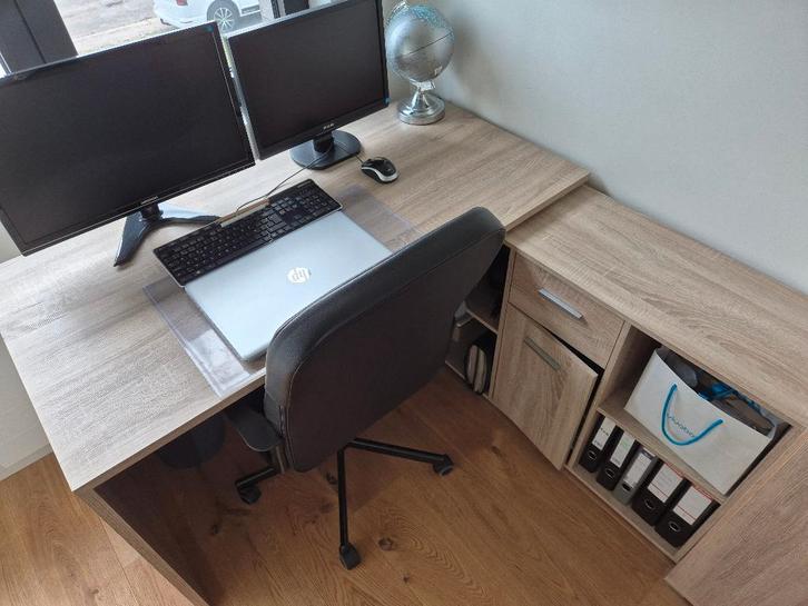 Bureau, Huis en Inrichting, Bureaus, Zo goed als nieuw, Hoekbureau, Modern, Hout, Beige, Demontabel, Met lades, Opbergruimte, Ophalen