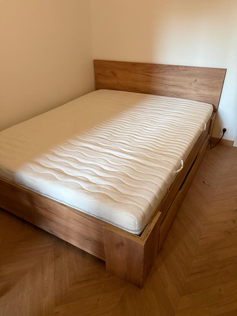 Lit de 160 cm avec tiroirs, matelas inclus, Maison & Meubles, Chambre à coucher | Lits, Comme neuf, Brun, Enlèvement, 200 cm