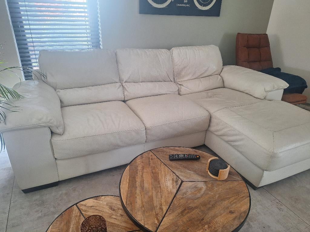 GRATIS  lederen 3zit met longchair, Huis en Inrichting, Zetels | Zetels en Chaises Longues, Ophalen, 250 tot 300 cm, Gebruikt