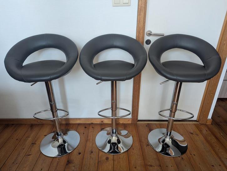 3 chaises de bar réglables, Maison & Meubles, Tabourets de bar, Utilisé, 3 tabourets, Réglable en hauteur, Avec repose-pieds, Pivotant