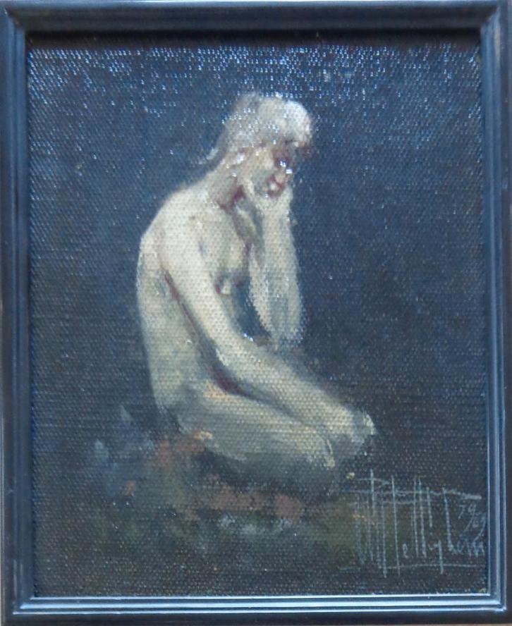 ROGER VAN BELLEGHEM / NAAKTE VROUW / OLIEVERF 34x30cm KADER, Antiek en Kunst, Kunst | Schilderijen | Modern, Ophalen of Verzenden