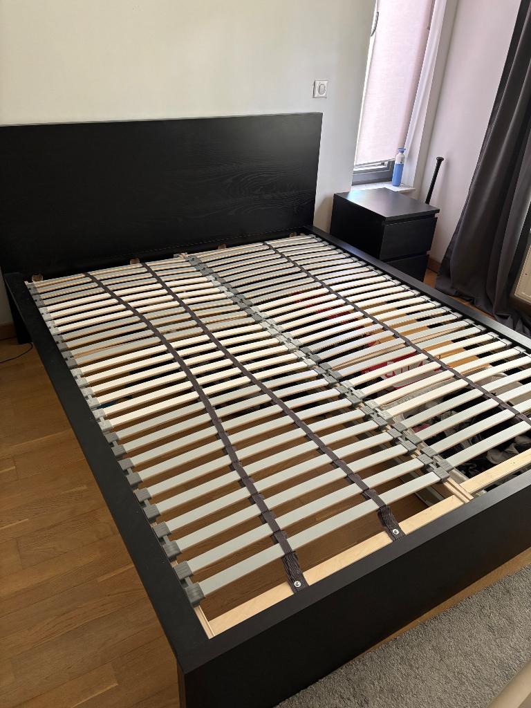 Lit 160x200 MALM IKEA, Maison & Meubles, Chambre à coucher | Lits, Enlèvement, Comme neuf, Queen size, Noir