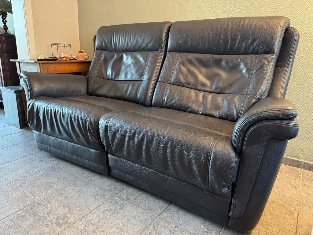 Leren salon  2 1/2 zit en 2 zit, Ophalen, Gebruikt, Hoge rug, 150 tot 200 cm