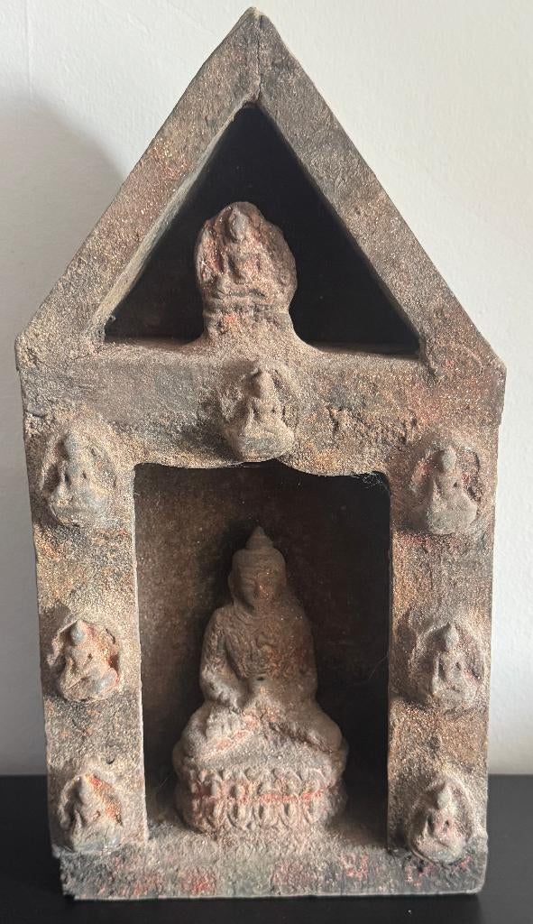 Oud gesneden houten huisaltaar met Boeddha - Nepal, Ophalen of Verzenden