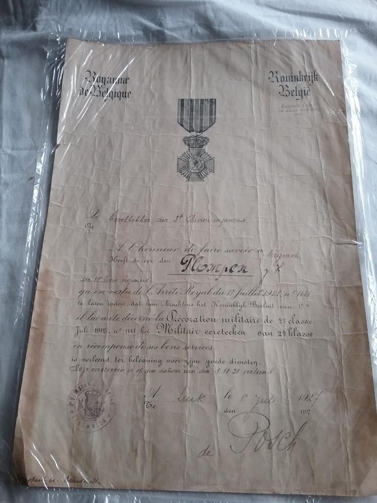 Certificat - Insigne militaire de deuxième classe 1921, Enlèvement ou Envoi, Armée de terre, Ruban, Médaille ou Ailes