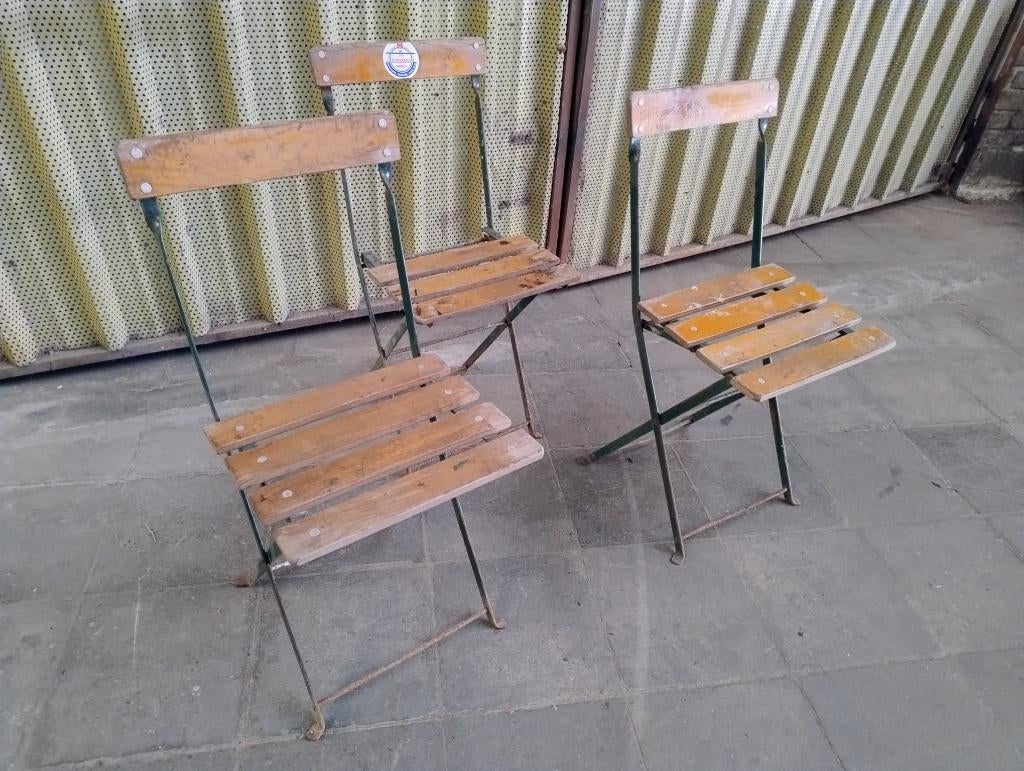 3 chaise de jardin en bois pliante vintage, Antiquités & Art, Enlèvement