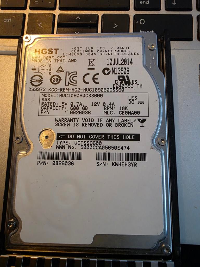 HGST HUC109060CSS600 600GB 10k SAS HDD, Computers en Software, Harde schijven, Ophalen, SAS, HDD