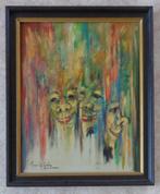 RENEE KUELLER / CARNAVALMASKERS / OLIEVERF / 58x48cm KADER, Ophalen of Verzenden