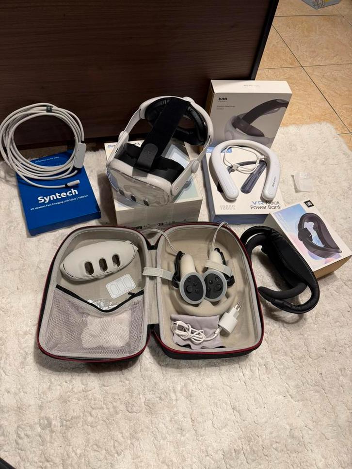 Meta Quest 3 128GB + accessoires (zie beschrijving), Games en Spelcomputers, Virtual Reality, Zo goed als nieuw, Ophalen of Verzenden