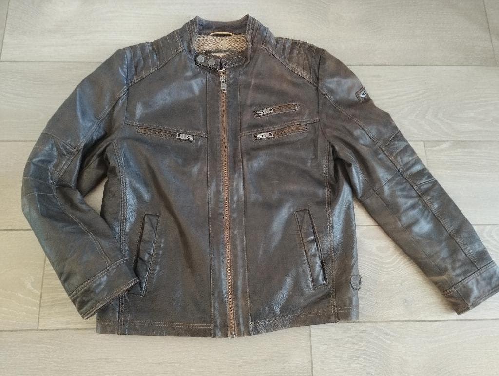 Lederen jas heren, Kleding | Heren, Jassen | Winter, Ophalen, Bruin, Maat 48/50 (M), Gedragen