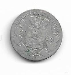 Belgique : 20 centimes 1853 (L.W.) = morin 59 = argent, Monnaie en vrac, Argent, Argent, Envoi