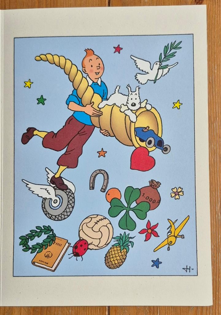 Tintin carte de voeux signé Fanny et Nick Rodwell 1995 Hergé, Collections, Personnages de BD, Comme neuf, Autres types, Tintin