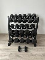 Hexagon dumbell Set (2,5 kg - 25 kg) met rek, Sport en Fitness, Fitnessmaterialen, Ophalen, Zo goed als nieuw, Halterset