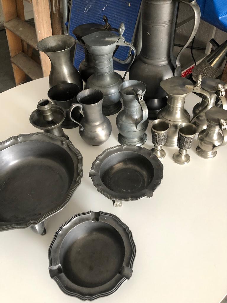 Antieke tinnen asbakken kom kannen bekers, Antiek en Kunst, Antiek | Tin, Ophalen