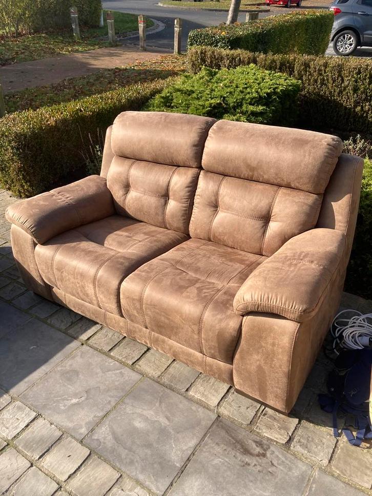 Tweepersoons zetel cognac bruin, Huis en Inrichting, Zetels | Zetels, Zo goed als nieuw, Rechte bank, Tweepersoons, 150 tot 200 cm