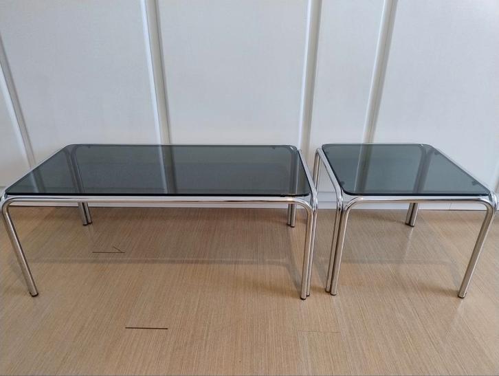 Chrome livingset, Huis en Inrichting, Tafels | Salontafels, Glas, Ophalen