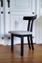 4 „T-vormige” eikenhouten stoelen, Hout, Gebruikt, Zwart, Ophalen of Verzenden