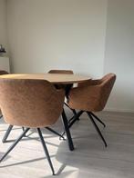 4 eetkamerstoelen in cognackleur microvezel, Ophalen, Bruin, Zo goed als nieuw, Metaal