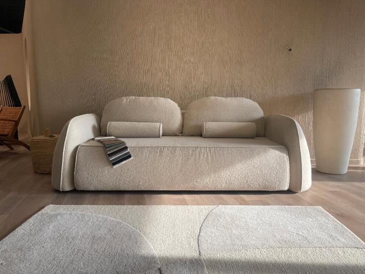 Zetel met slaapfunctie Bouclé, Maison & Meubles, Canapés | Salons, Neuf, Banc droit, Trois personnes, 200 à 250 cm, 100 à 125 cm