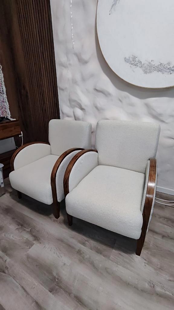 Fauteuils tissu bouclette et noyer, Maison & Meubles, Canapés | Sofas & Chaises Longues, Bois, Enlèvement
