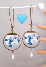 Boucles d'oreilles avec papier japonais bleu et blanc, Bijoux, Sacs & Beauté, Comme neuf, Bleu, Autres matériaux, Pendantes