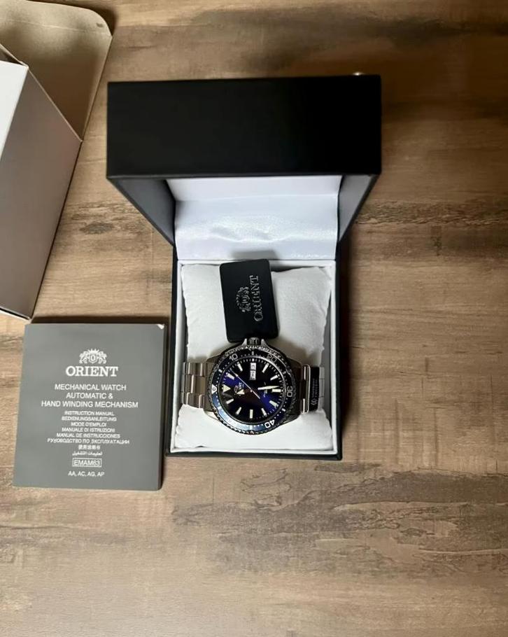 Orient 41mm saffierklok/horloge, Handtassen en Accessoires, Horloges | Heren, Nieuw, Polshorloge, Overige merken, Staal, Staal
