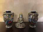 3-delige Satsuma-stijl set–2vazen + beeldje–handbeschilderd, Antiek en Kunst, Ophalen