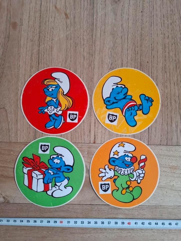 Lot vintage stickers - strips Smurfen BP tankstation, Verzamelen, Smurfen, Zo goed als nieuw, Overige typen, Verschillende Smurfen