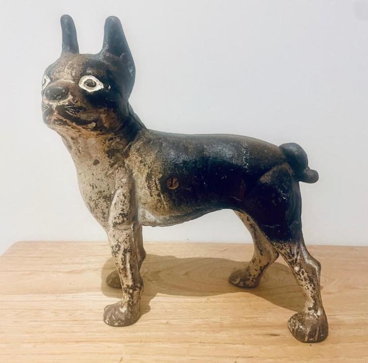 Vintage gietijzeren Boston Terrier ca 1950 deur raamstopper,, Verzamelen, Beelden en Beeldjes, Gebruikt, Overige typen, Ophalen of Verzenden