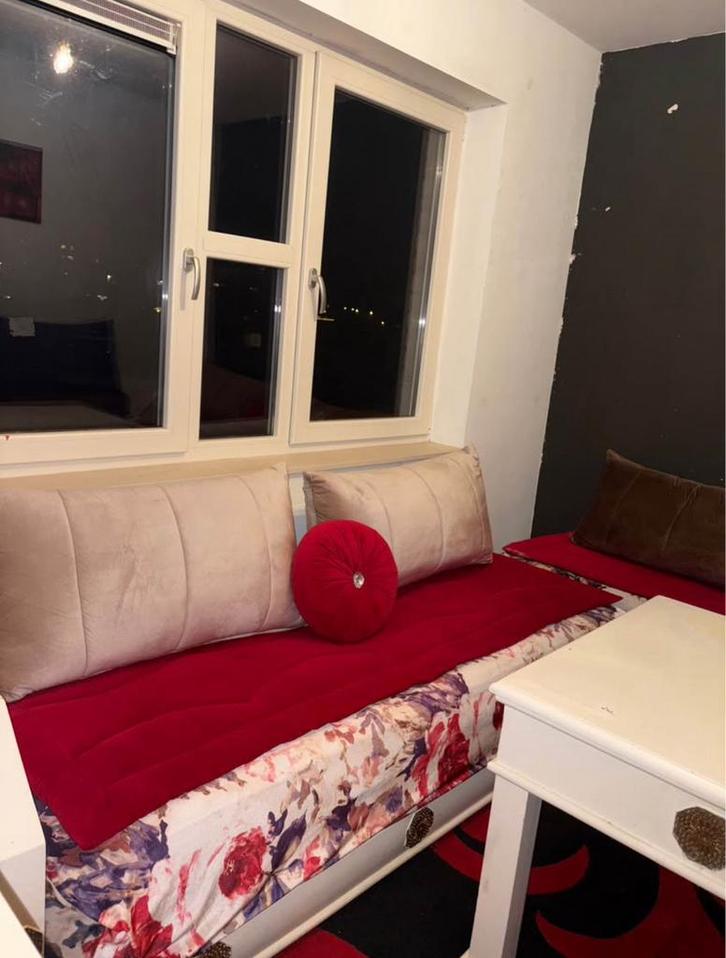 Marokkaanse zetel (2 stuks), Huis en Inrichting, Fauteuils, Gebruikt, Hout, Stof, 125 cm of meer, 100 tot 125 cm, Ophalen