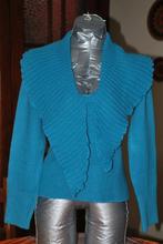 Pull turquoise Col châle original Manches longues Taille S, Comme neuf, Taille 36 (S), Bleu, REMEL LONDON