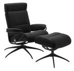Stressless Tokyo zetel + voetenbank in Paloma Black, Huis en Inrichting, Fauteuils, Ophalen, Gebruikt, 75 tot 100 cm, Metaal