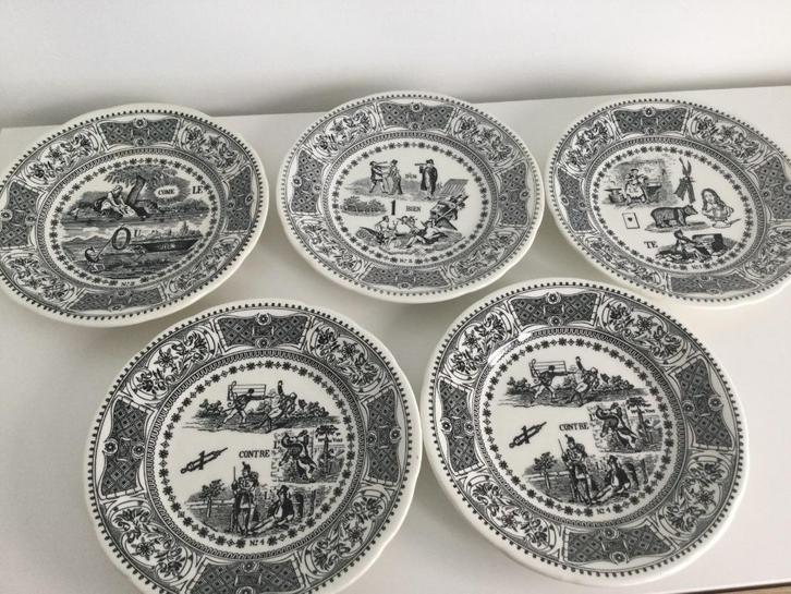 Set van 5 „Rébus” borden Gien France, Antiek en Kunst, Antiek | Servies los, Ophalen