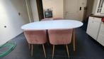 Uittrekbare ronde eettafel (wit, hout), Huis en Inrichting, Ophalen, Gebruikt, 100 tot 150 cm, Vijf personen of meer