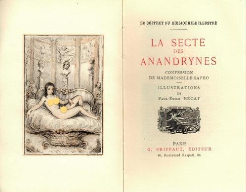 La secte des Anandrynes - 1955 - Paul-Emile BECAT - érotique, Livres, Essais, Chroniques & Interviews, Utilisé, Un auteur, Enlèvement