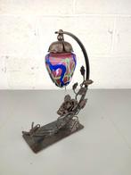 Unieke smeedijzeren lamp met kunstglas, Antiek en Kunst, Ophalen of Verzenden