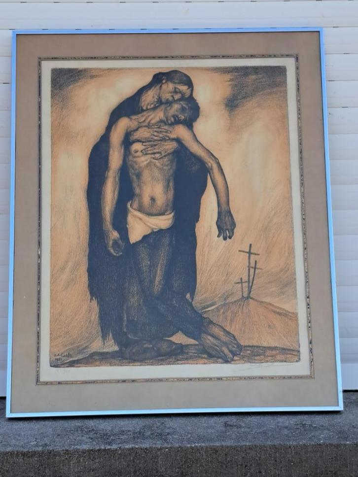 lithographie pieta signe anto carte, Antiek en Kunst, Kunst | Litho's en Zeefdrukken, Ophalen of Verzenden