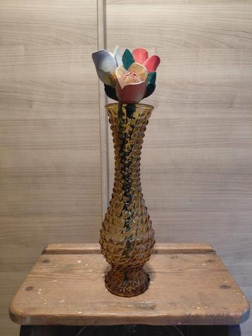 Vintage amberkleurige Empoli vaas in geometrisch persglas beschikbaar voor biedingen