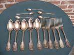 antiek, verzilverd bestek: 5 lepels, vorken en koffielepels, Antiek en Kunst, Ophalen of Verzenden