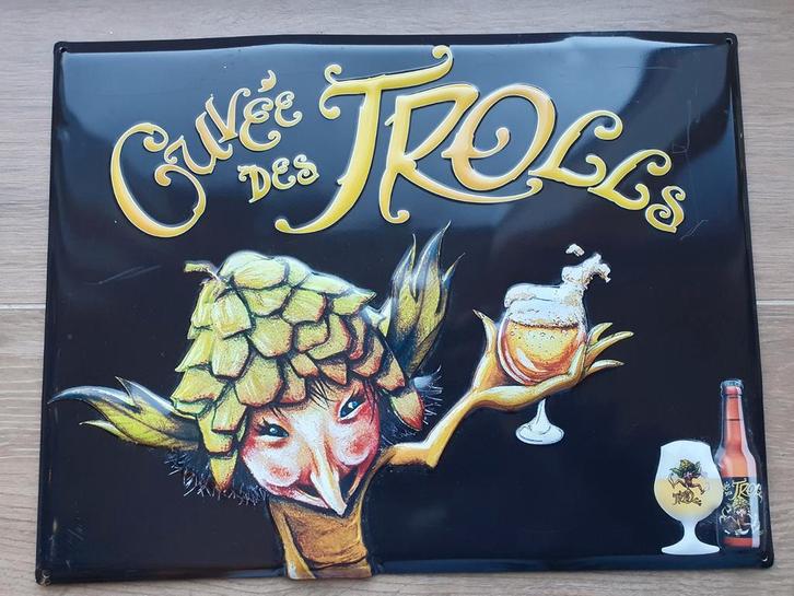 Panneau publicitaire en métal - Cuvée Des Trolls -, Collections, Marques de bière, Utilisé, Panneau, Plaque ou Plaquette publicitaire