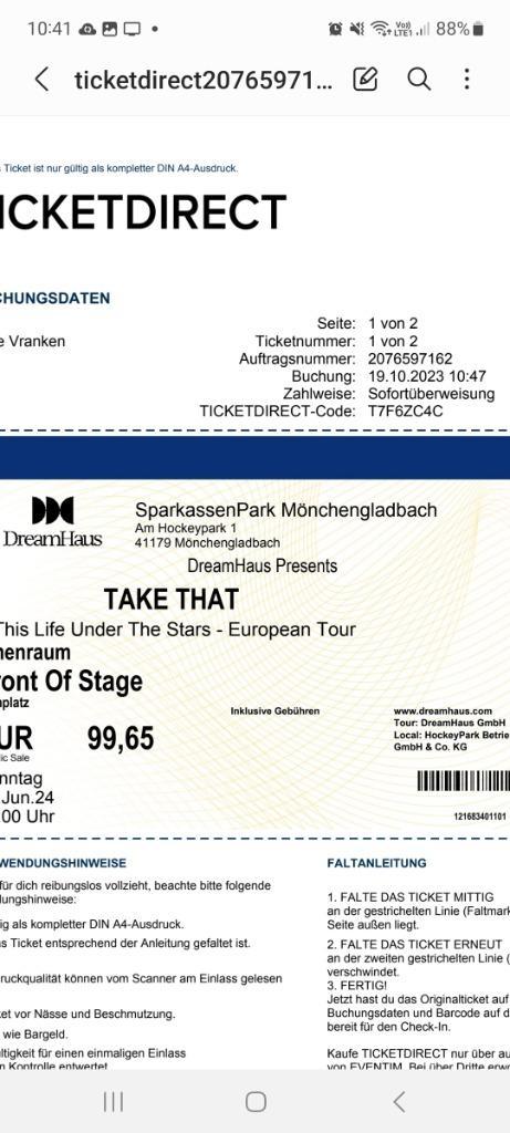 Take That concert tickets 2x Front of stage staanplaats, Tickets en Kaartjes, Concerten | Pop, Twee personen, Juni