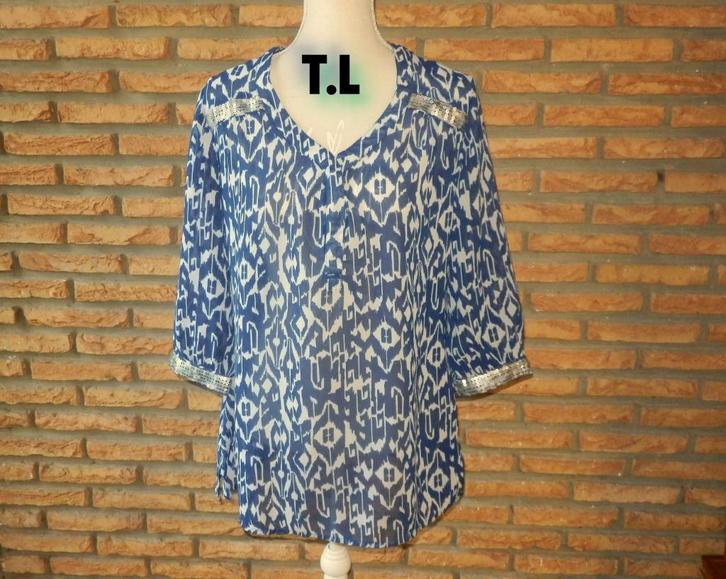(159) - blouse femme t.40 bleue - crealine -, Kleding | Dames, Blouses en Tunieken, Zo goed als nieuw, Maat 38/40 (M), Blauw, Ophalen of Verzenden