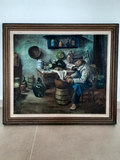 Mooi schilderij "apotheker van toen"(1954), Antiquités & Art, Art | Peinture | Classique, Enlèvement