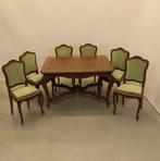 Eiken 19e Louis XV tafel + 6 bijhorende stoelen + 2 allonges, Antiek en Kunst, Ophalen