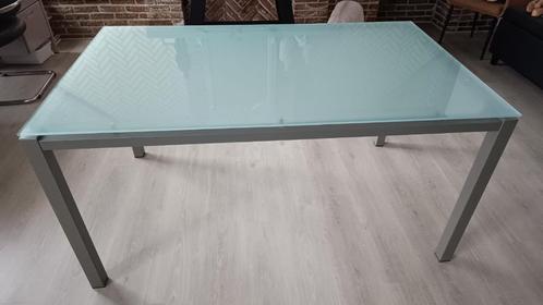 Tafel met glazen blad  + 6 bijpassende stoelen, Maison & Meubles, Tables | Tables à manger, Utilisé, 150 à 200 cm, 50 à 100 cm