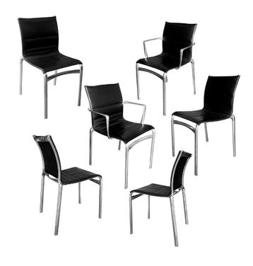 6 designstoelen van Alberto Meda, leer en aluminium beschikbaar voor biedingen